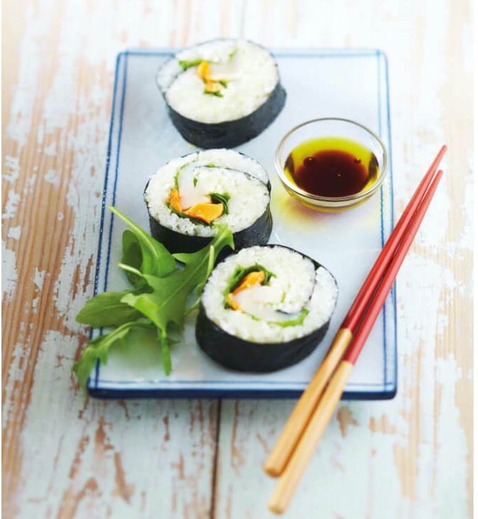 ホタテ貝の巻き寿司－和食×オリーブオイルの組み合わせ